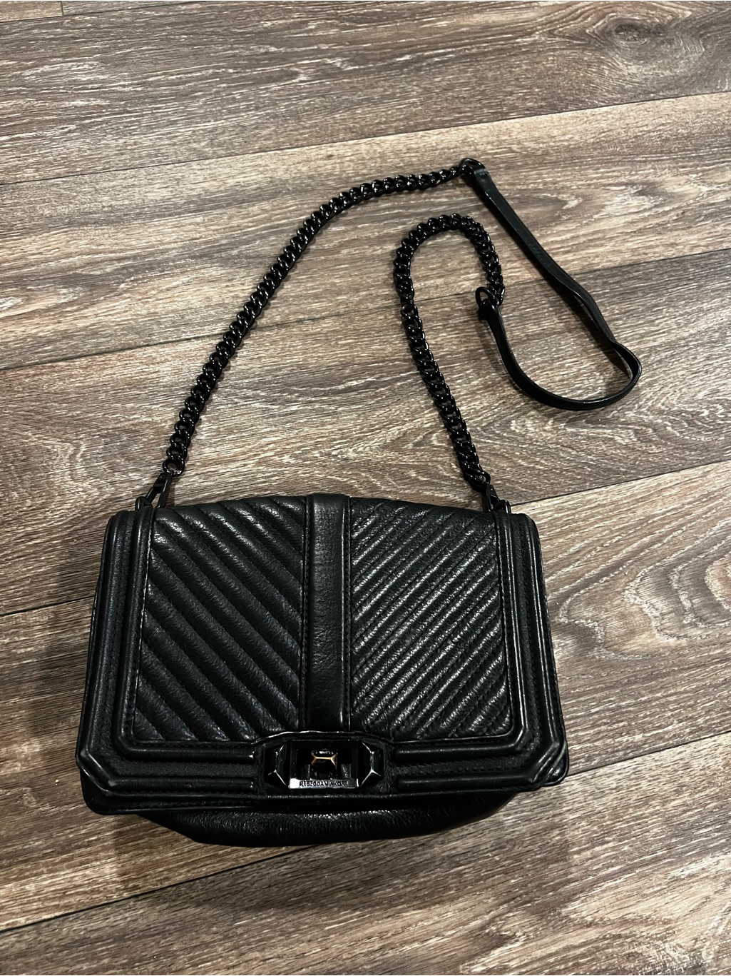 Rebecca Minkoff Black Small Love Quilted Chevron Crossbody Bag